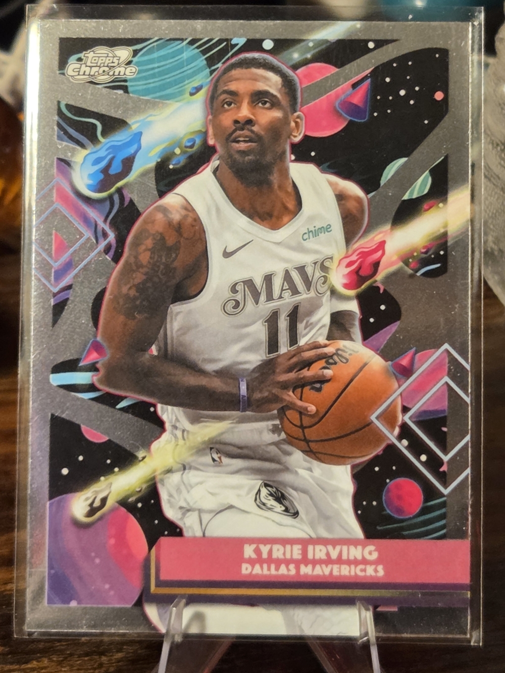 Topps Chrome Kyrie Irving Mavericks Card - White/Pink/Black